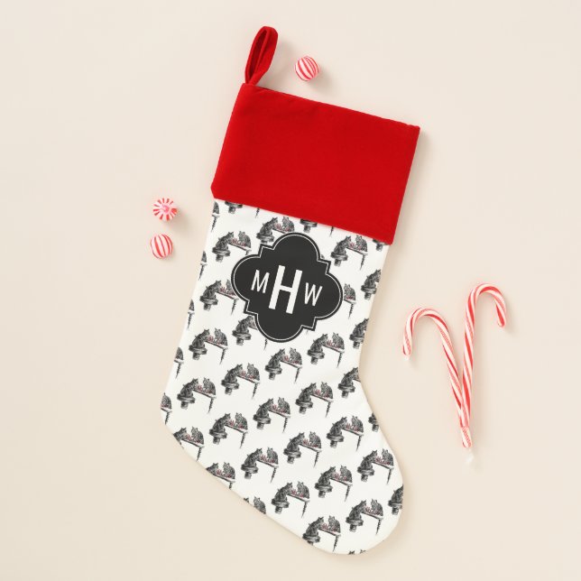 Board Games Two Cats playing Chess Match Red Christmas Stocking (Front)