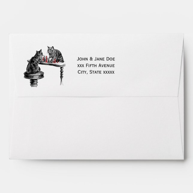 Board Games Two Cats playing Chess Match Red Envelope (Back (Top Flap))