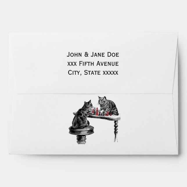 Board Games Two Cats playing Chess Match Red Envelope (Back (Top Flap))