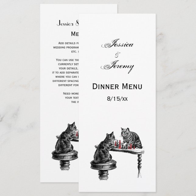 Board Games Two Cats playing Chess Match Red Invitation (Front/Back)