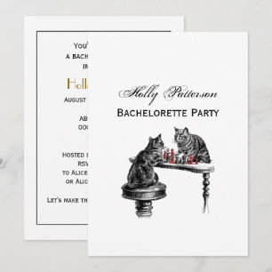 Board Games Two Cats playing Chess Match Red Invitation