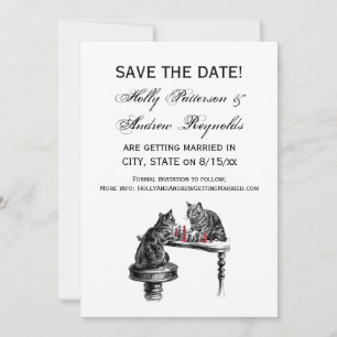 Board Games Two Cats playing Chess Match Red Invitation