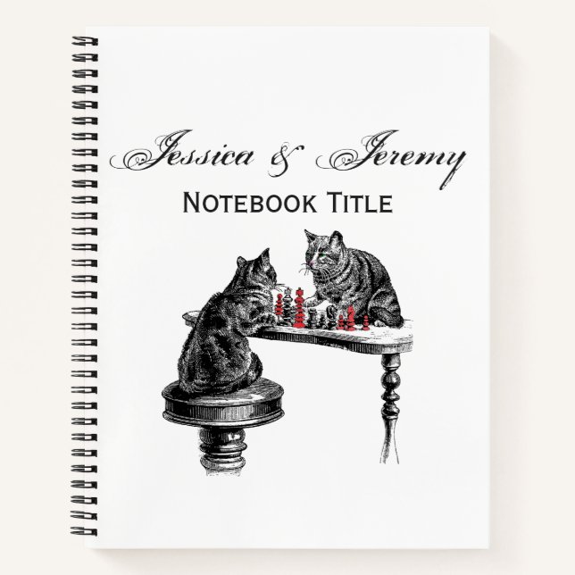 Board Games Two Cats playing Chess Match Red Notebook (Front)