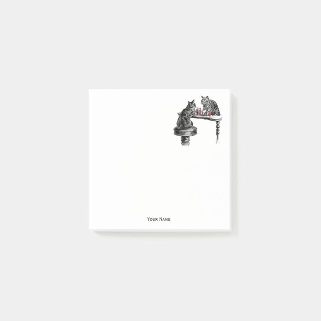 Board Games Two Cats playing Chess Match Red Post-it Notes (Front)