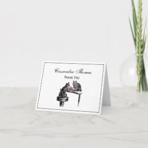 Board Games Two Cats playing Chess Match Red Thank You Card