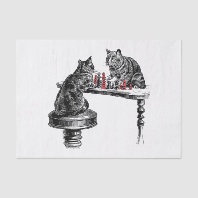 Board Games Two Cats playing Chess Match Red Tissue Paper (Front)