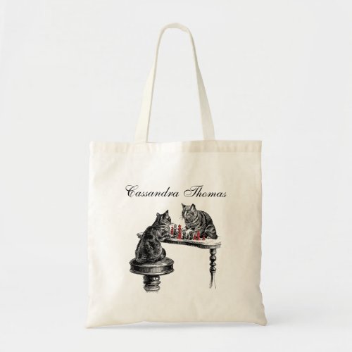 Board Games Two Cats playing Chess Match Red Tote Bag