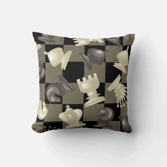 Board of Chess Pieces Laying Down Throw Pillow (Front)
