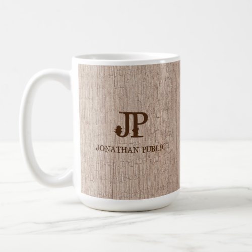 Board Plank Wood Look Monogram Template Elegant Coffee Mug