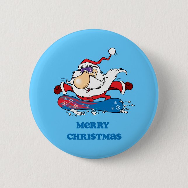BoardChick Santa Merry Christmas Pinback Button (Front)