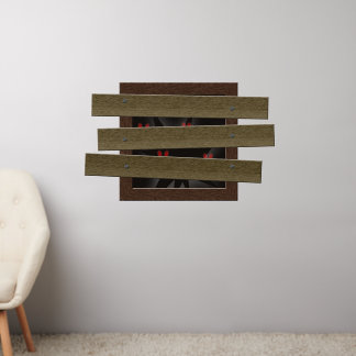 Boarded Up Broken Window Eyes Haunted House Wall Decal