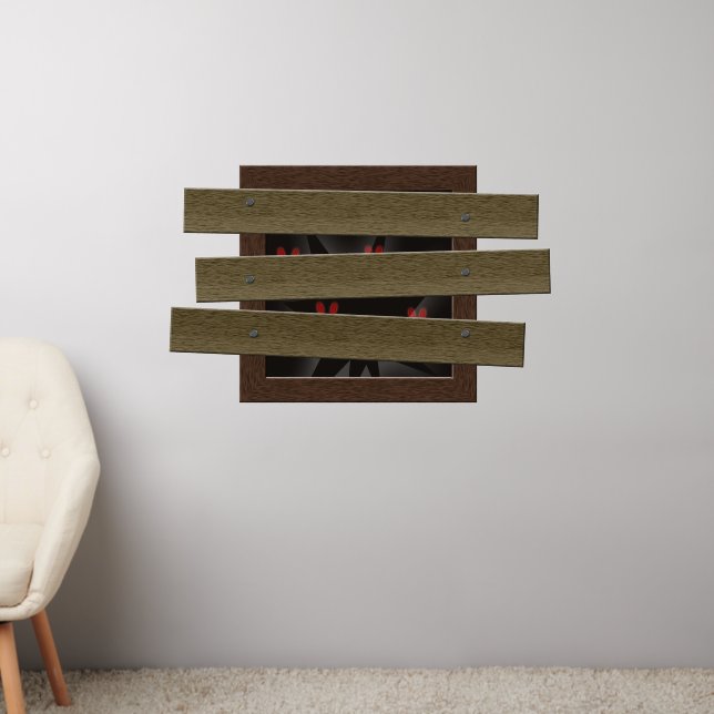 Boarded Up Broken Window Eyes Haunted House Wall Decal (Living Room 2)