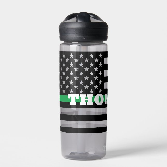 Boarder Patrol Thin Green Line Water Bottle (Front)