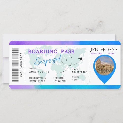 Boarding Pass Airline Ticket Surprise Trip Invitation