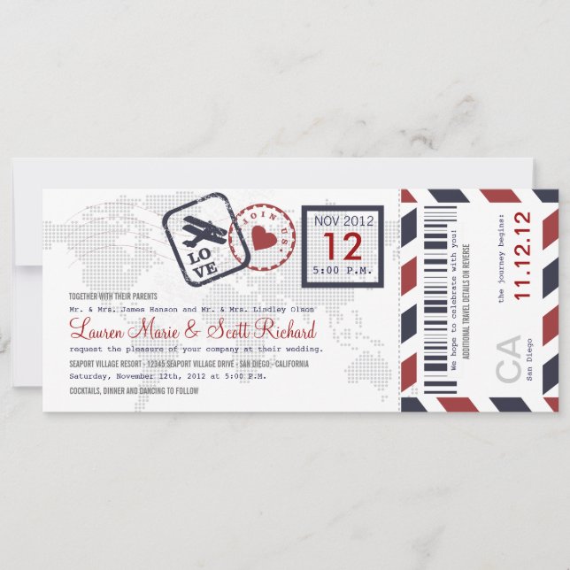Boarding Pass Airmail Ticket Invitation (Front)