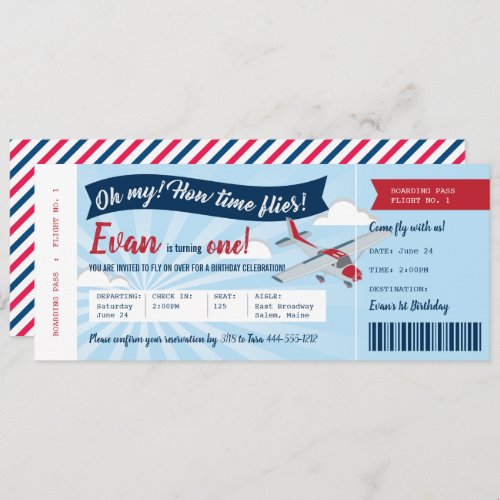 Boarding Pass Airplane Birthday Invitation