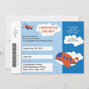 Boarding Pass Airplane Birthday Party Invitation