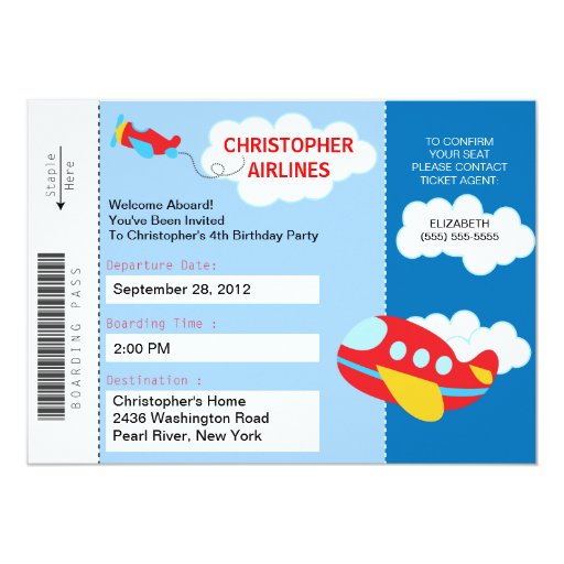 Boarding Pass Birthday Party Invitations 1