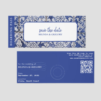 Boarding Pass Amalfi Coast Wedding Save the Date Raffle Tickets