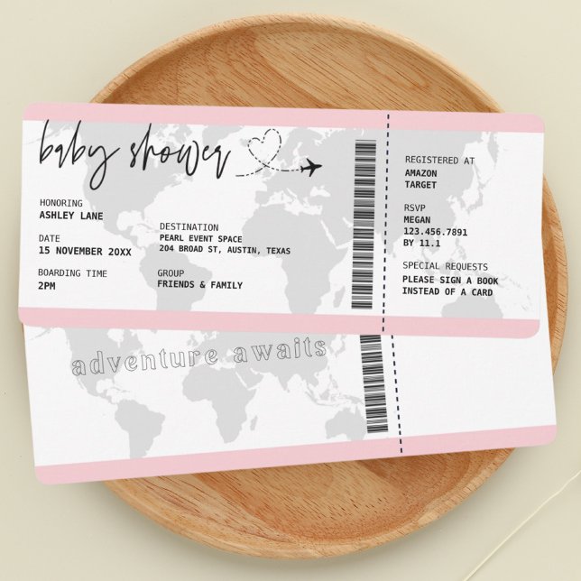Boarding Pass Baby Girl Travel Baby Shower  Invitation (Creator Uploaded)
