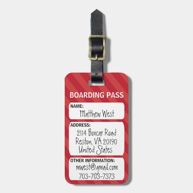 Boarding Pass Bag Tag (Front Vertical)