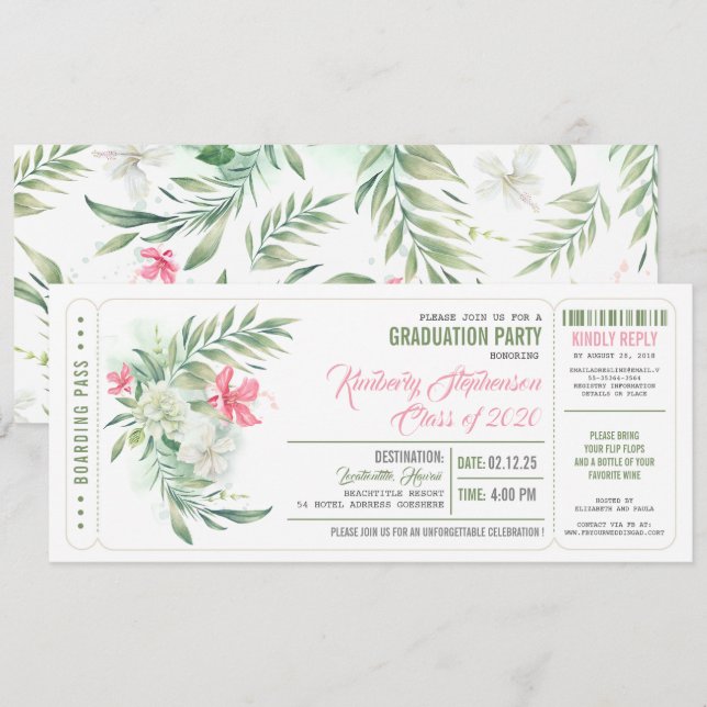 Boarding Pass | Beach Graduation Party Tickets Invitation (Front/Back)