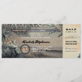 Boarding Pass Beach Lights Birthday Party Ticket Invitation