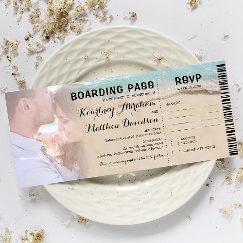 Boarding Pass Beach Photo RSVP  Wedding Invitation