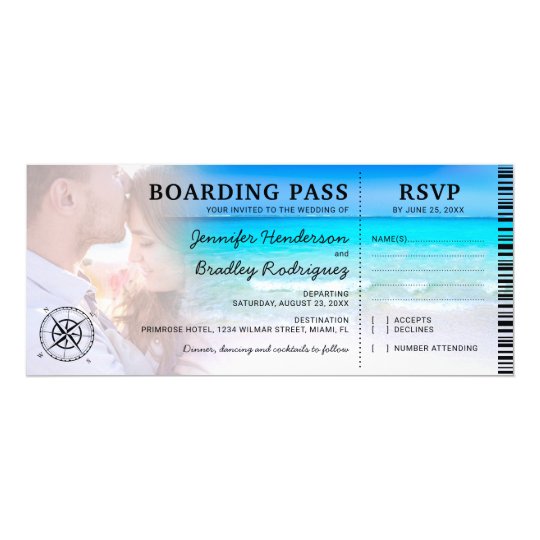 Boarding Pass Beach Photo RSVP &amp; Wedding Invitation | Zazzle.com