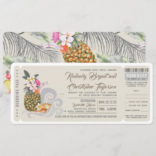 Boarding Pass | Beach Pineapple | Wedding Ticket