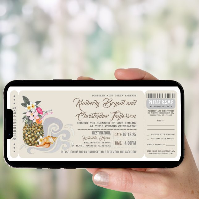 Boarding Pass | Beach Pineapple | Wedding Ticket Invitation (Front Digital)
