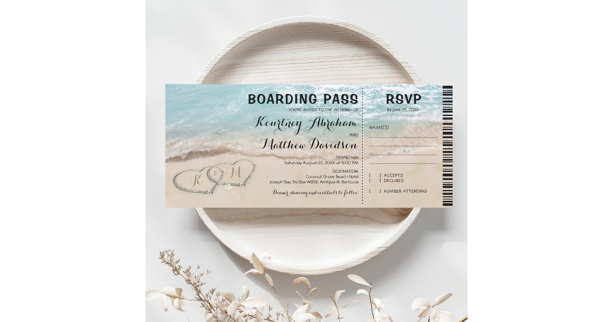 Boarding Pass Beach RSVP &amp; Wedding Invitation | Zazzle