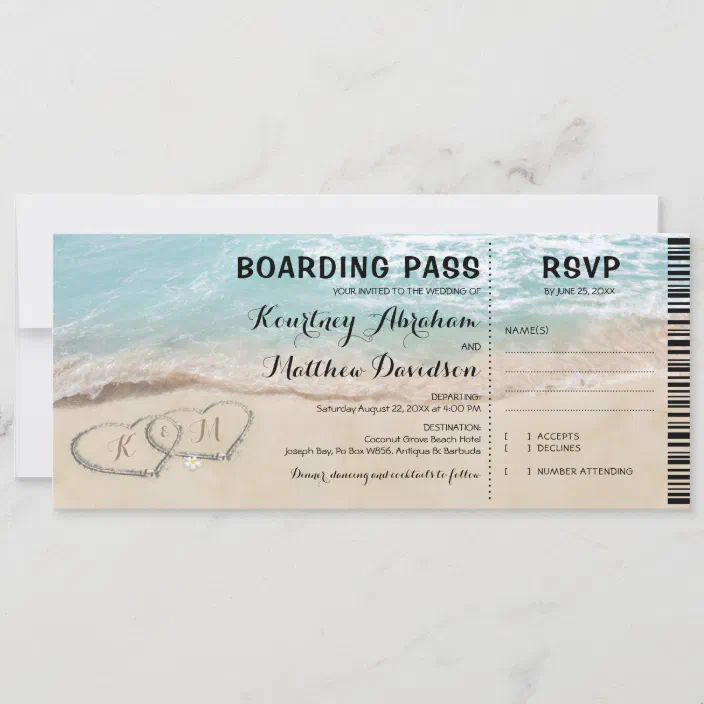 Details about   Beach Holiday Wedding Boarding Pass Invitation 