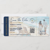 Boarding Pass Beach Save The Date QR Code Wedding