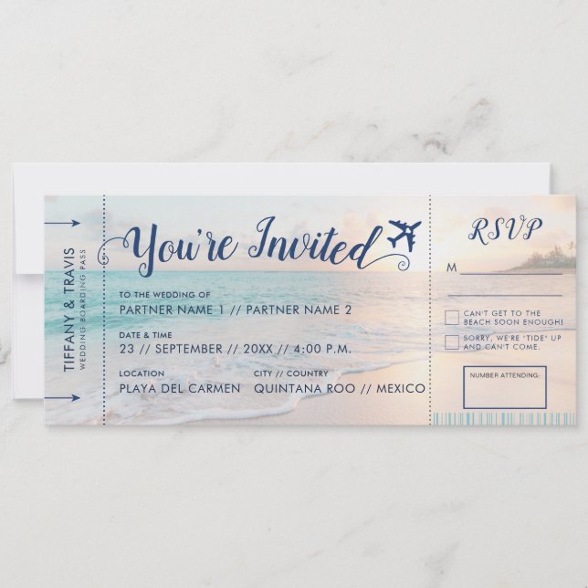 Boarding Pass Beach Ticket All-In-One RSVP and Invitation (Front)
