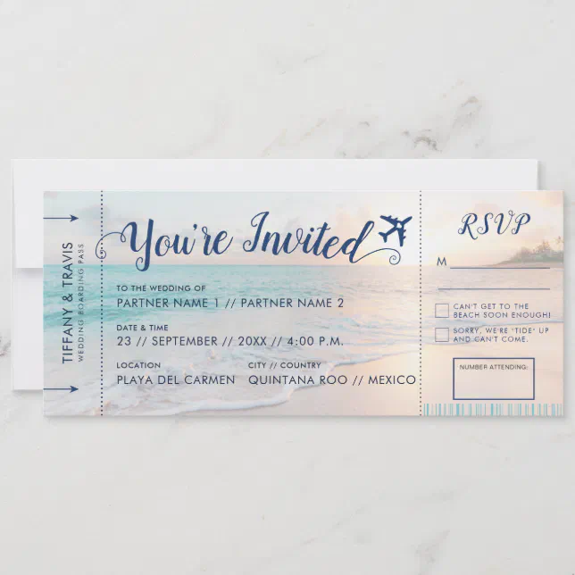 Boarding Pass Beach Ticket All-In-One RSVP and Invitation | Zazzle