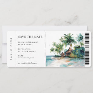 Boarding Pass Beach Tropical Watercolor Wedding Save The Date