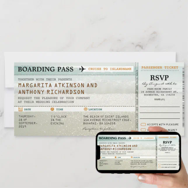 boarding pass beach waves wedding invites & RSVP Zazzle