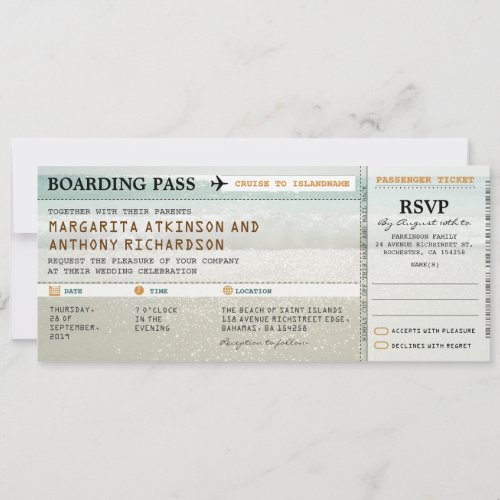 boarding pass beach waves wedding invites  RSVP