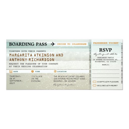 boarding pass beach waves wedding invites & RSVP | Zazzle