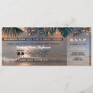Boarding Pass Birthday Ticket Beach Sunset Invitation