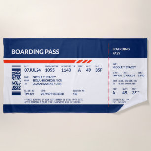 Boarding Pass - Blue & Red Beach Towel