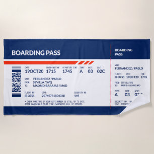 Boarding Pass - Blue & Red Beach Towel