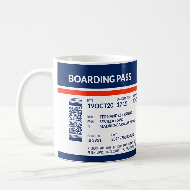 Boarding Pass - Blue & Red Coffee Mug (Left)