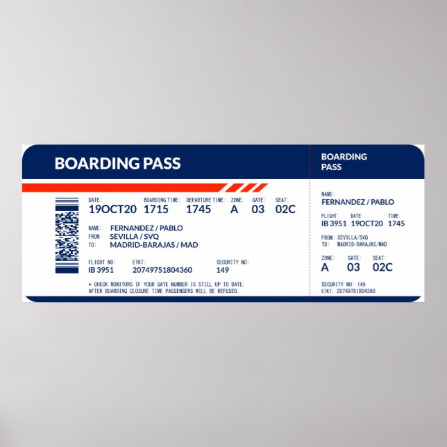 Boarding Pass - Blue & Red Poster (Front)