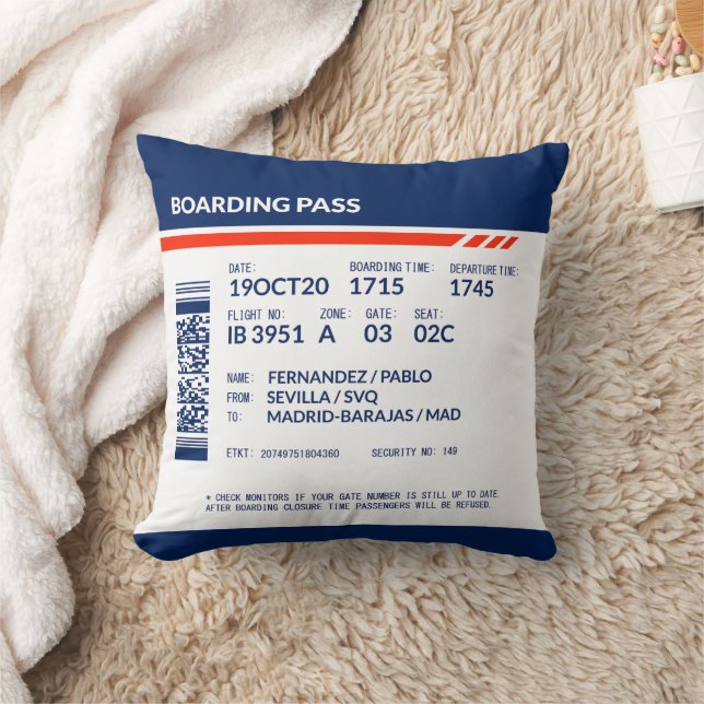 Boarding Pass - Blue & Red Throw Pillow (Blanket)