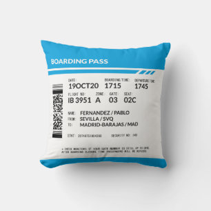 Boarding Pass (blue) Throw Pillow