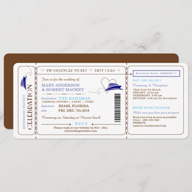 Boarding Pass Cruise Ticket Wedding Invitation (Front/Back)