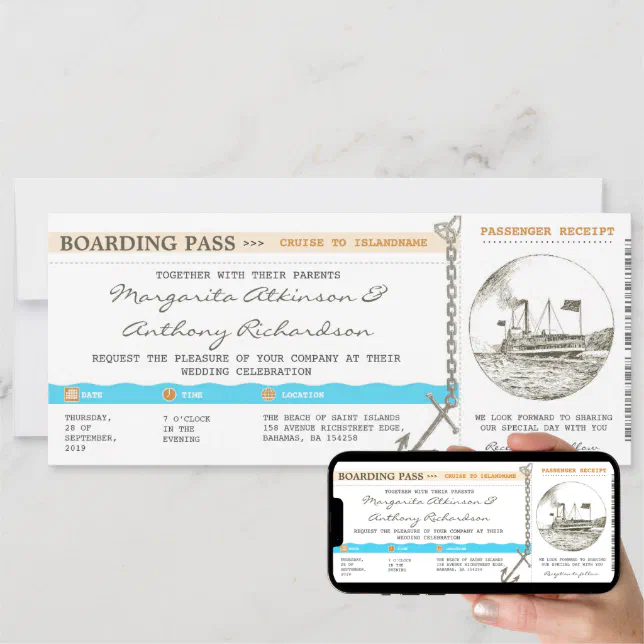 boarding pass cruise wedding invitations Zazzle