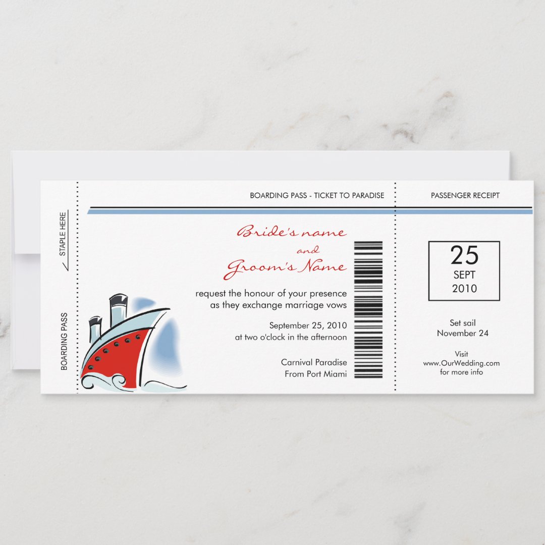 Boarding Pass Cruise Wedding Invitations Zazzle